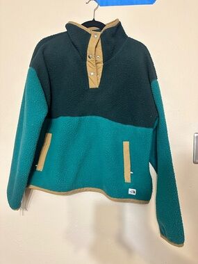 The North Face Women’s Teal and Forest Green Snap-Front Fleece Pullover